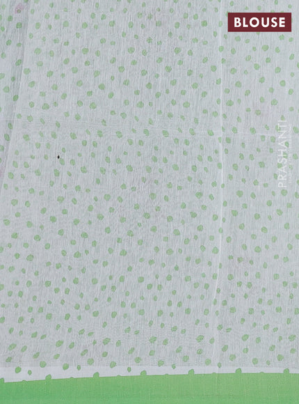 Pure linen silk saree pista green with allover floral digital prints and simple border