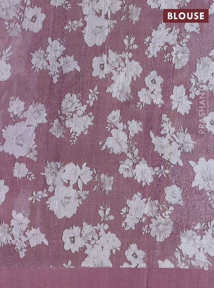 Pure linen silk saree mauve pink with allover floral digital prints and simple border