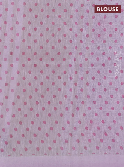 Pure linen silk saree lotus pink with floral digital butta prints and simple border