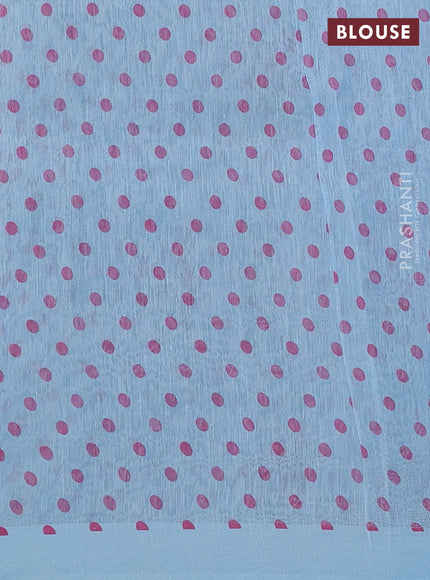 Pure linen silk saree light blue with floral digital butta prints and simple border