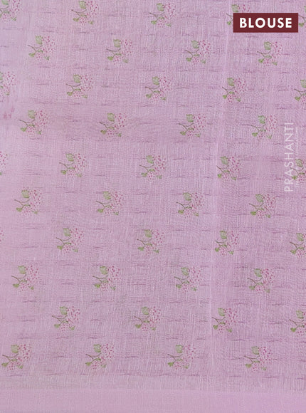 Pure linen silk saree light pink with floral digital butta prints and simple border