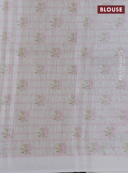 Pure linen silk saree cream with floral digital butta prints and simple border