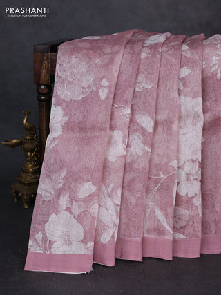 Pure linen silk saree pastel pink shade with floral digital prints and simple border