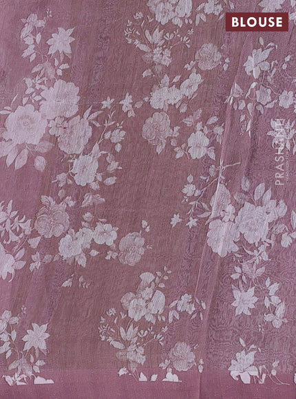 Pure linen silk saree pastel pink shade with floral digital prints and simple border