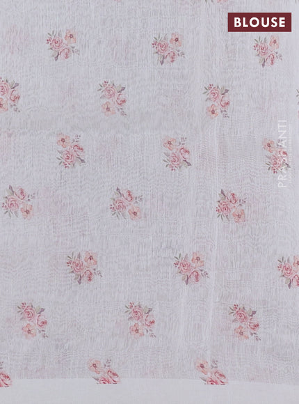 Pure linen silk saree off white with allover floral prints and simple border