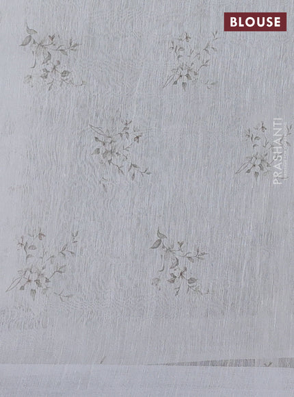 Pure linen silk saree off white with allover floral prints and simple border