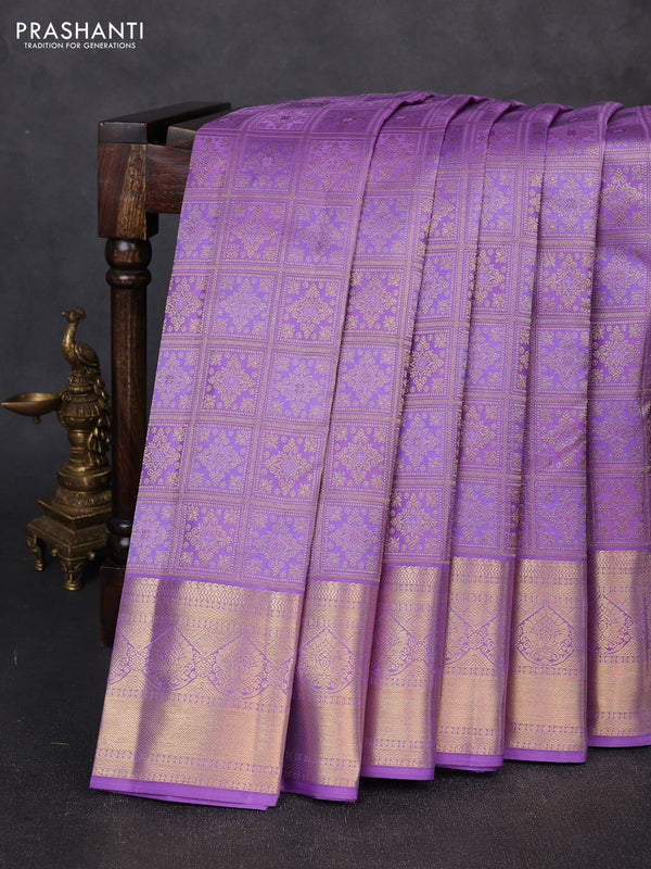 Pure kanchipuram silk saree lavander with allover zari woven brocade weaves and zari woven border