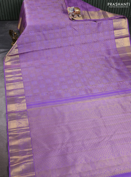 Pure kanchipuram silk saree lavander with allover zari woven brocade weaves and zari woven border