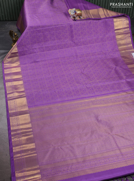 Pure kanchipuram silk saree lavander with allover zari checks & buttas and rich zari woven border
