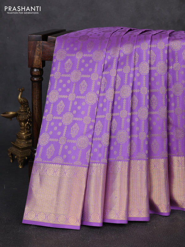 Pure kanchipuram silk saree lavander with allover zari woven brocade weaves and zari woven border