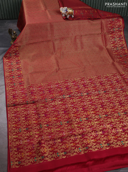 Pure kanchipuram silk saree deep maroon with allover zari brocade weaves and meenakari border