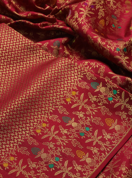 Pure kanchipuram silk saree deep maroon with allover zari brocade weaves and meenakari border