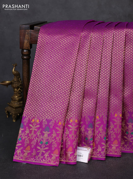 Pure kanchipuram silk saree magenta pink with allover zari brocade weaves and meenakari border