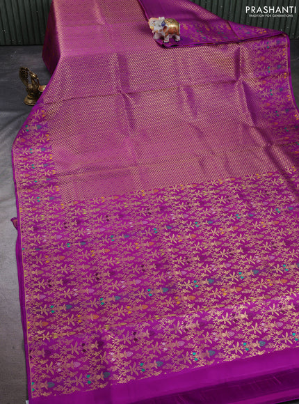 Pure kanchipuram silk saree magenta pink with allover zari brocade weaves and meenakari border