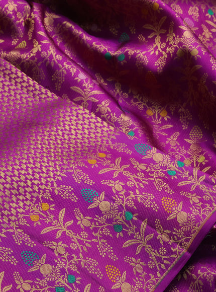 Pure kanchipuram silk saree magenta pink with allover zari brocade weaves and meenakari border