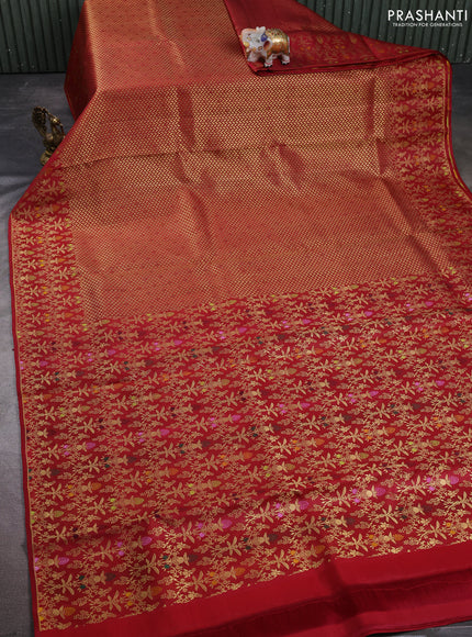 Pure kanchipuram silk saree maroon with allover zari brocade weaves and meenakari border