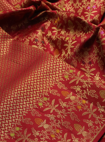 Pure kanchipuram silk saree maroon with allover zari brocade weaves and meenakari border