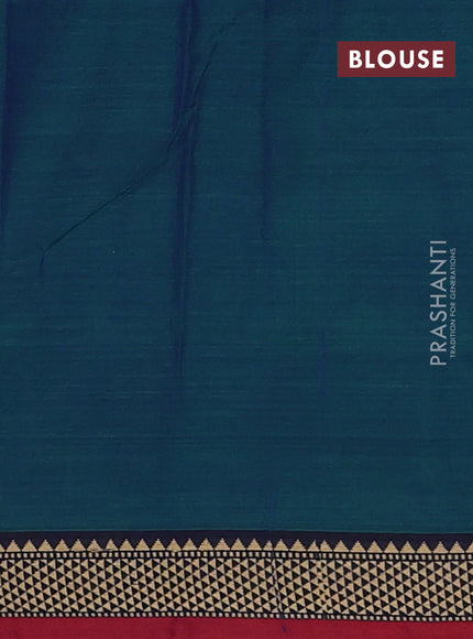 Narayanpet cotton saree dual shade of bluish green and navy blue maroon with plain body and temple design thread woven border