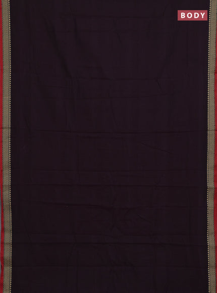 Narayanpet cotton saree deep wine and maroon with plain body and temple design thread woven border