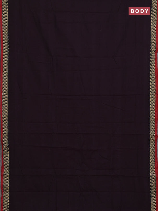 Narayanpet cotton saree deep wine and maroon with plain body and temple design thread woven border