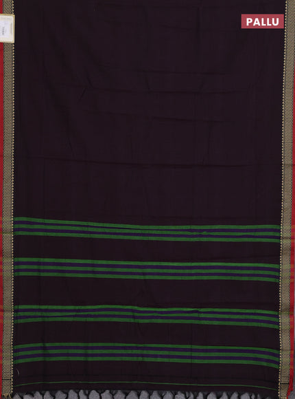 Narayanpet cotton saree deep wine and maroon with plain body and temple design thread woven border