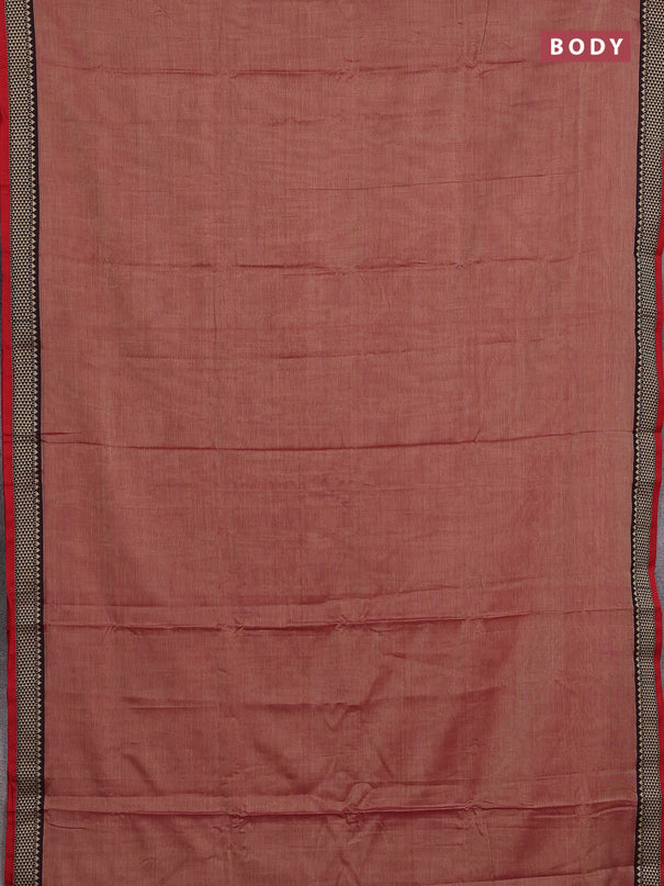 Narayanpet cotton saree red shade with plain body and temple design thread woven border