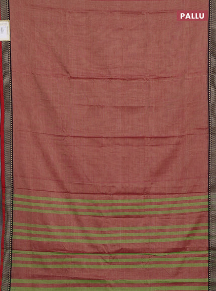 Narayanpet cotton saree red shade with plain body and temple design thread woven border