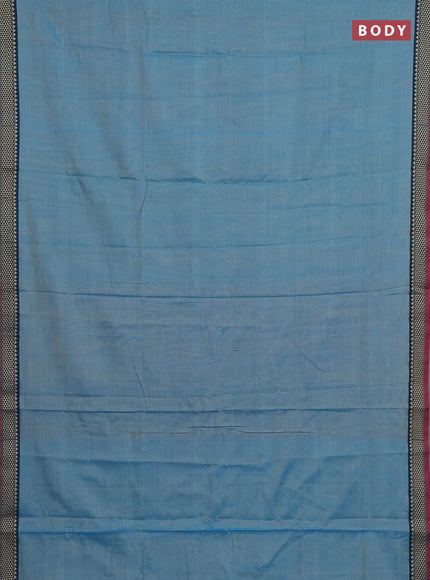 Narayanpet cotton saree light blue and maroon with plain body and temple design thread woven border