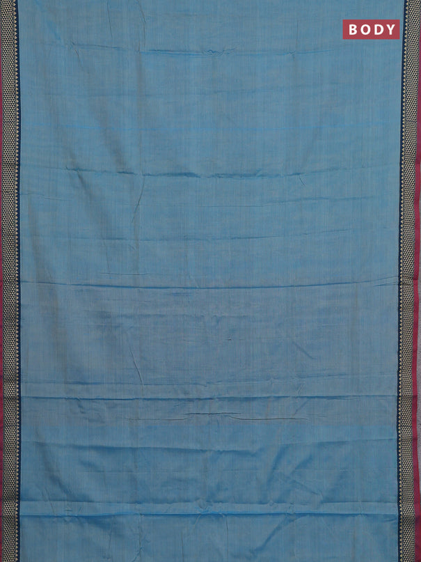 Narayanpet cotton saree light blue and maroon with plain body and temple design thread woven border