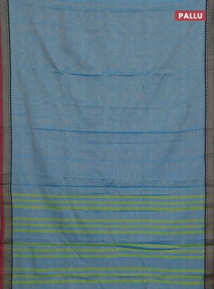 Narayanpet cotton saree light blue and maroon with plain body and temple design thread woven border