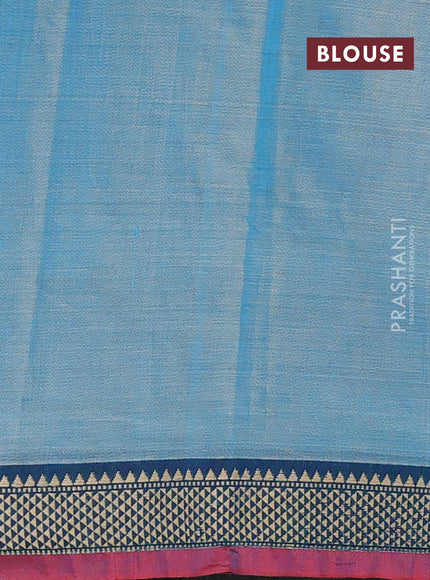 Narayanpet cotton saree light blue and maroon with plain body and temple design thread woven border