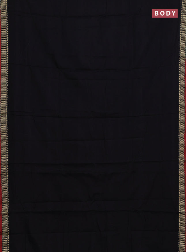 Narayanpet cotton saree black and maroon with plain body and temple design thread woven border