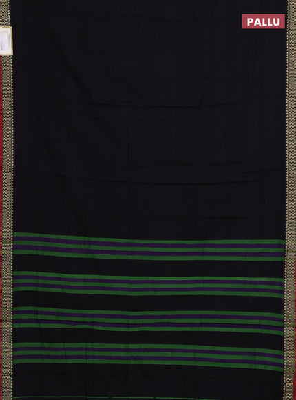 Narayanpet cotton saree black and maroon with plain body and temple design thread woven border