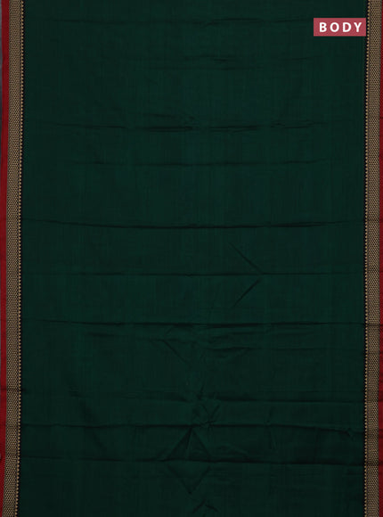 Narayanpet cotton saree green and maroon with plain body and temple design thread woven border