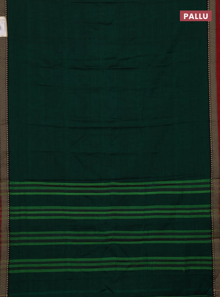 Narayanpet cotton saree green and maroon with plain body and temple design thread woven border