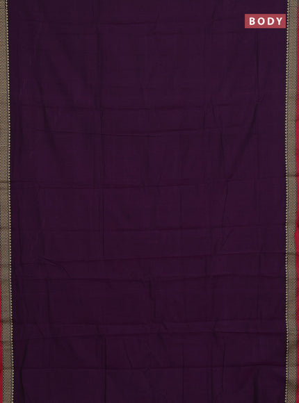 Narayanpet cotton saree purple and maroon with plain body and temple design thread woven border