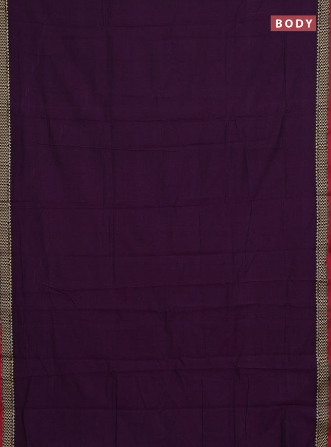 Narayanpet cotton saree purple and maroon with plain body and temple design thread woven border