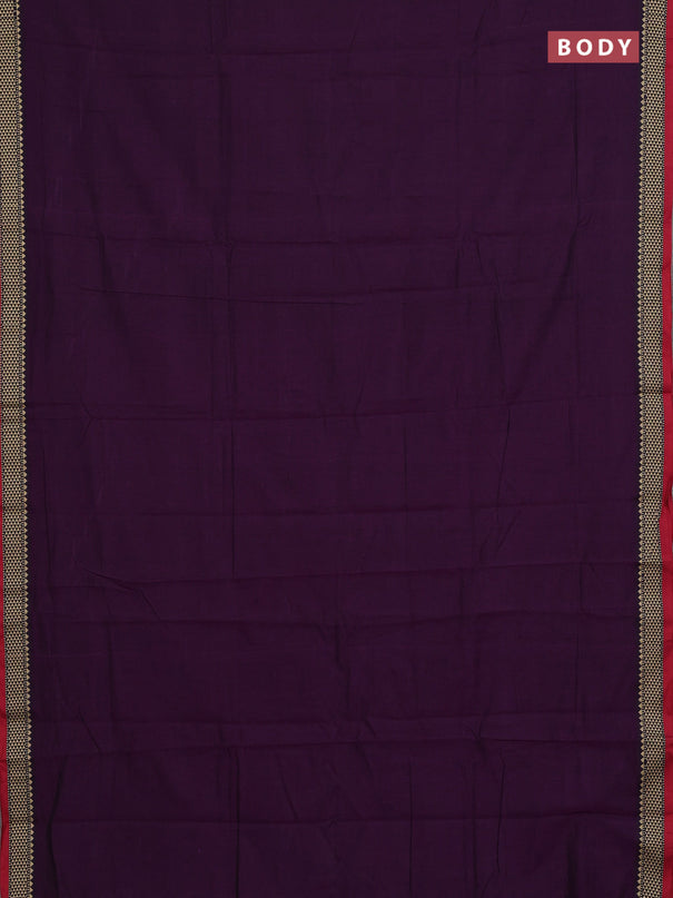 Narayanpet cotton saree purple and maroon with plain body and temple design thread woven border