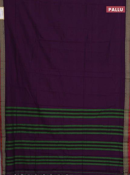 Narayanpet cotton saree purple and maroon with plain body and temple design thread woven border