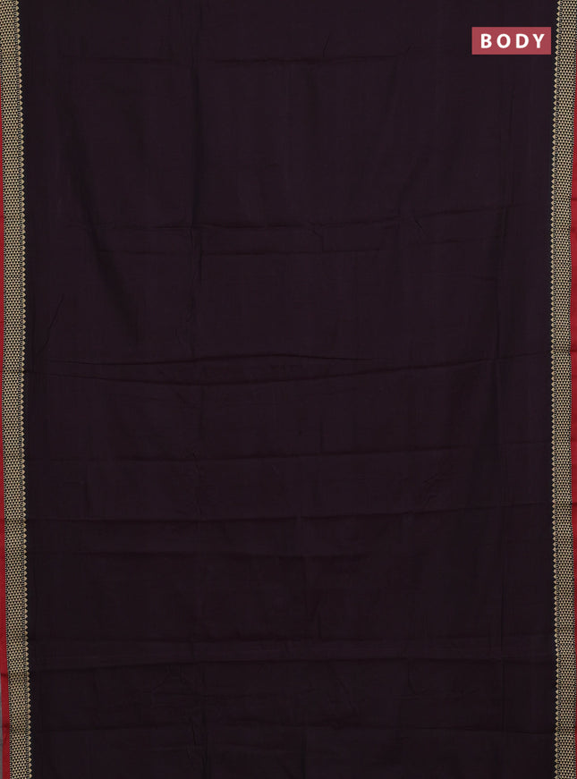 Narayanpet cotton saree deep wine and maroon with plain body and temple design thread woven border