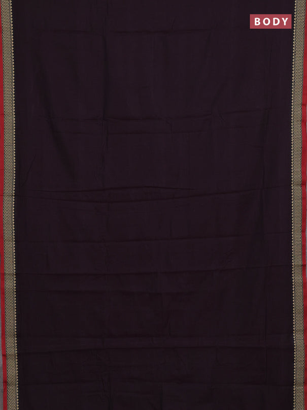 Narayanpet cotton saree deep wine and maroon with plain body and temple design thread woven border