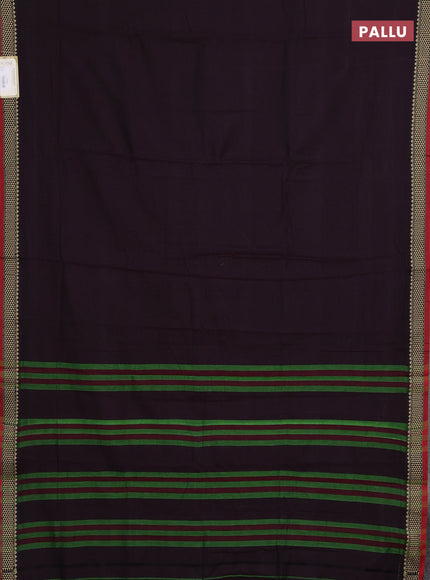 Narayanpet cotton saree deep wine and maroon with plain body and temple design thread woven border