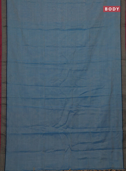 Narayanpet cotton saree light blue and maroon with plain body and temple design thread woven border