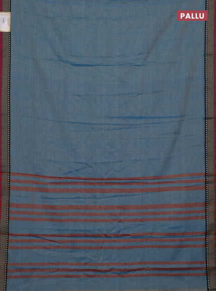 Narayanpet cotton saree light blue and maroon with plain body and temple design thread woven border