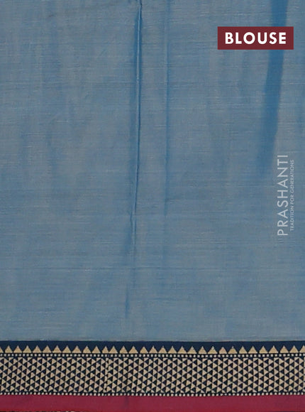 Narayanpet cotton saree light blue and maroon with plain body and temple design thread woven border
