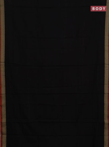 Narayanpet cotton saree black and maroon with plain body and temple design thread woven border