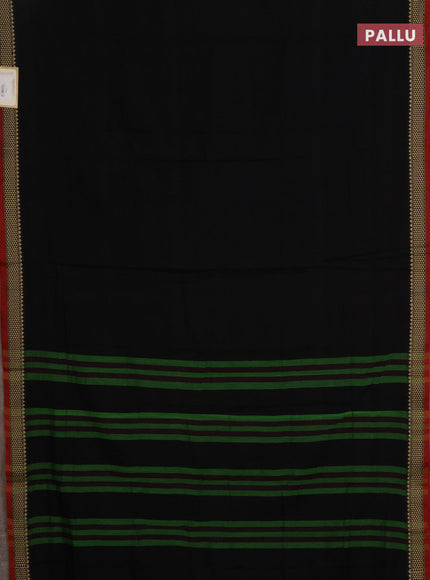 Narayanpet cotton saree black and maroon with plain body and temple design thread woven border