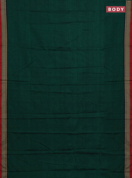 Narayanpet cotton saree green and maroon with plain body and temple design thread woven border