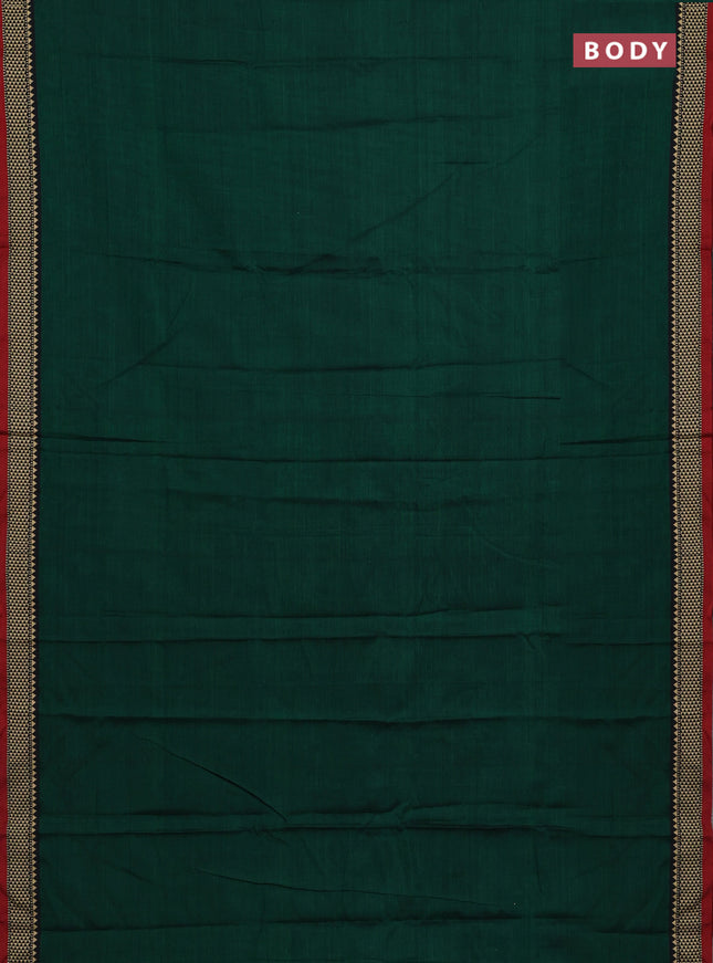 Narayanpet cotton saree green and maroon with plain body and temple design thread woven border