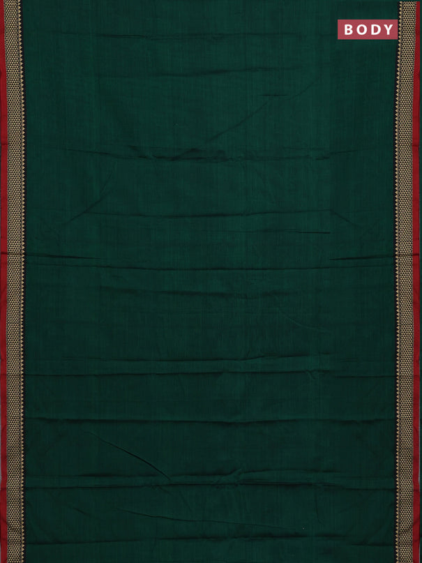 Narayanpet cotton saree green and maroon with plain body and temple design thread woven border